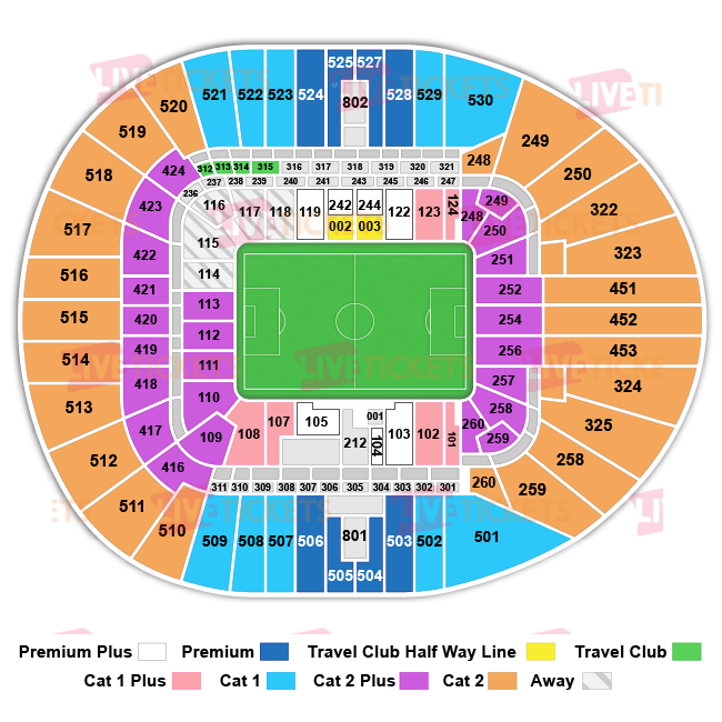 מפת טוטנהאם הוטספר סטאדיום (וואייט הארט ליין) למשחק של טוטנהאם