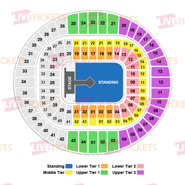 מפת איצטדיון האור להופעה של איירון מיידן