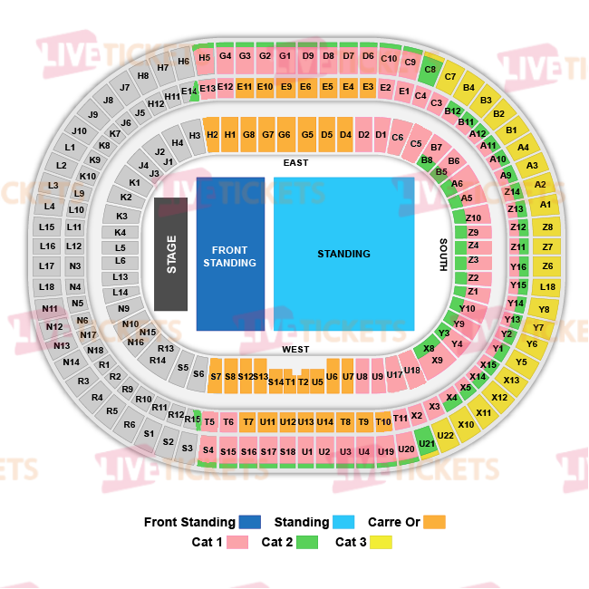 מפת סטאד דה פראנס להופעה של ברונו מארס