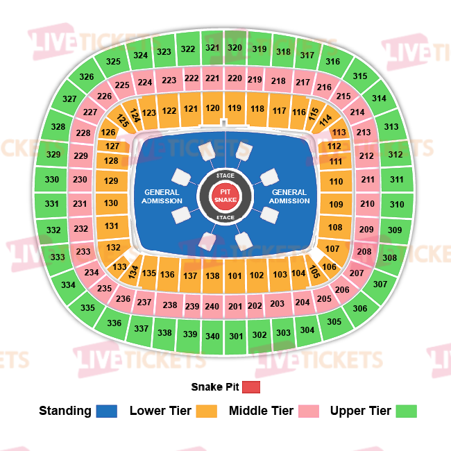 מפת פושקאש ארנה להופעה של מטאליקה