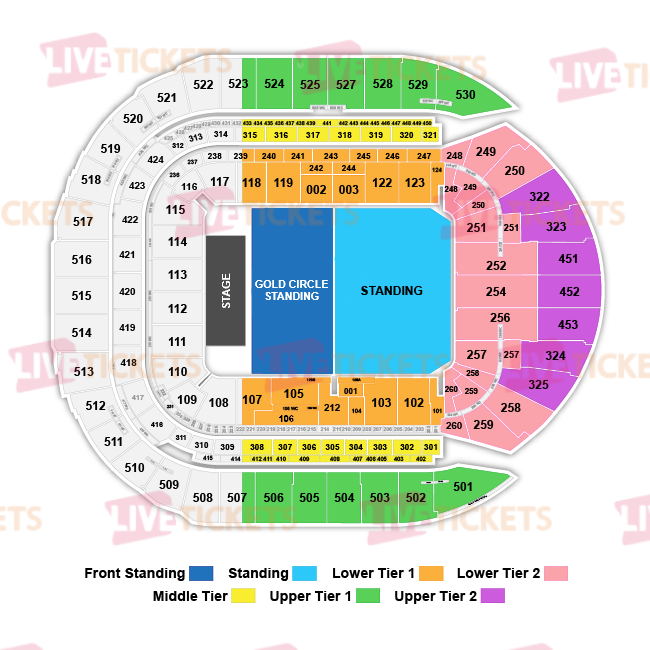 מפת אצטדיון טוטנהאם הוטספר להופעה של זאק בריאן