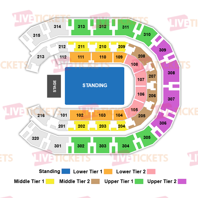 מפת MVM Dome להופעה של אריק קלפטון