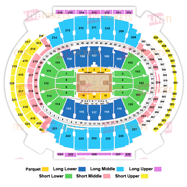 מפת מדיסון סקוור גארדן למשחק של ניו יורק ניקס