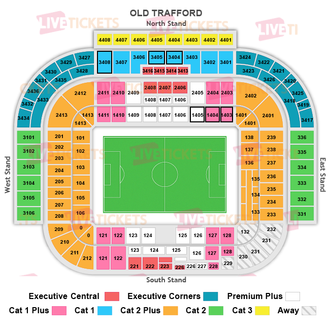 מפת אולד טראפורד למשחק של מנצ'סטר יונייטד