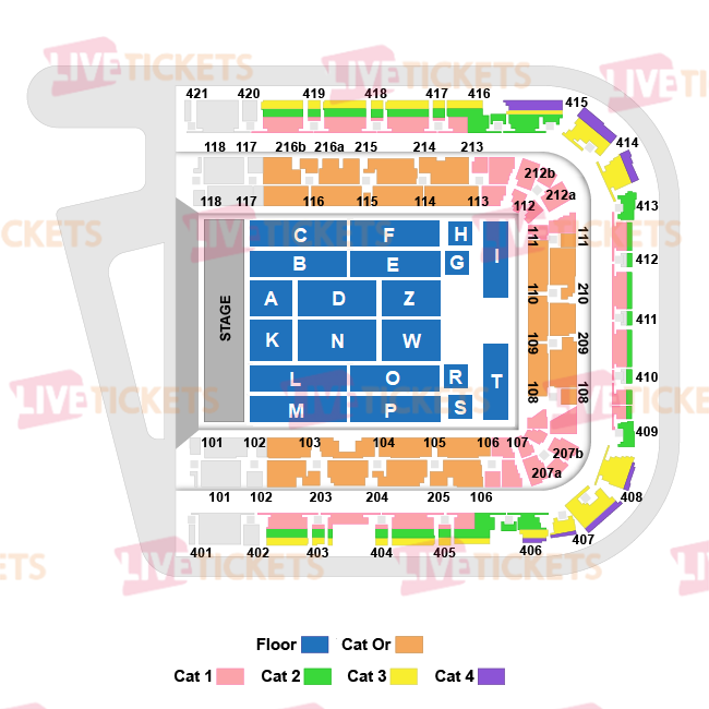 מפת La Defense Arena להופעה של סלין דיון